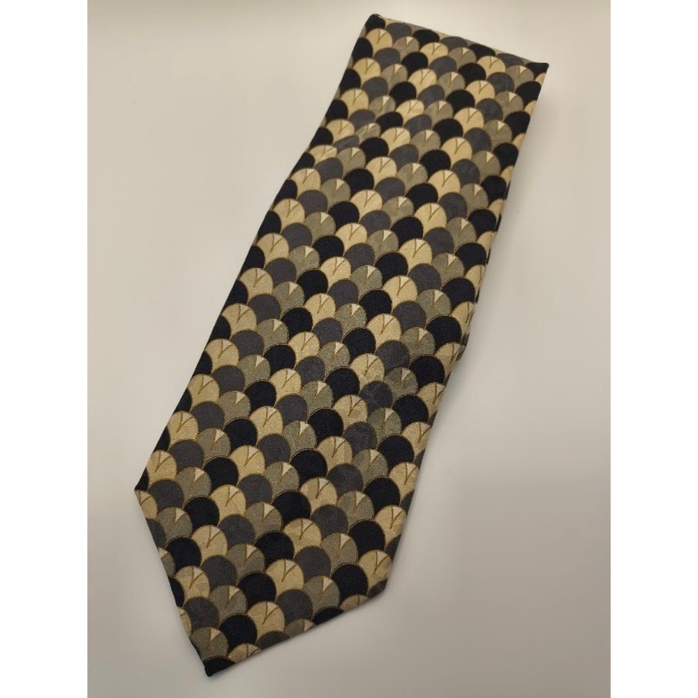 BACHRACH‎ Necktie Men's Neutral Gray Brown Circles Pattern Business Formal